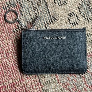 Michael Kors Jet Set travel coin punch wallet black logo w/ silver hardware